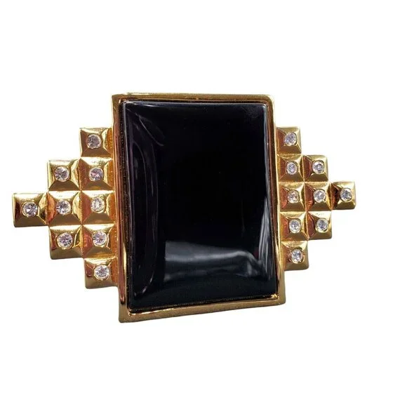 Vtg Signed SMB Art Deco Revival Brooch Sandra Miller Burrows Rhinestone Black - Picture 16 of 16